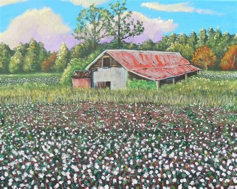 Carolina Cotton Field Original Acrylic Painting Cotton Field Etsy
