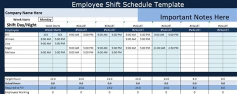 Employee Shift Schedule Template Project Management Excel Templates