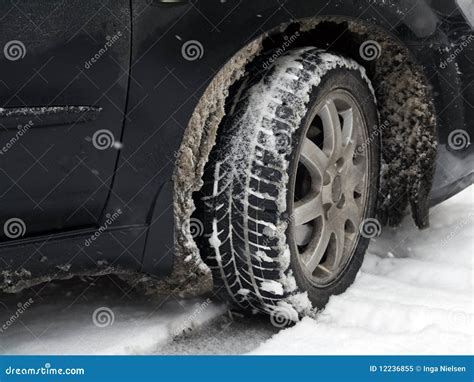 Dirty Car Tire With Snow Stock Image Image Of White 12236855