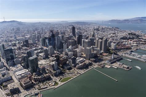 Aerial View Of Downtown San Francisco Buildings And Waterfront Stock