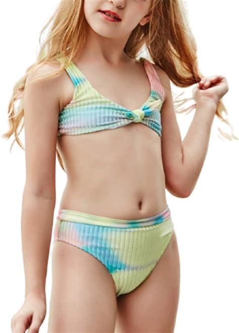 Ziyixin Conjunto De Bikini De Dos Piezas Para Niñas Un Hombro Teñido Anudado Traje De Baño