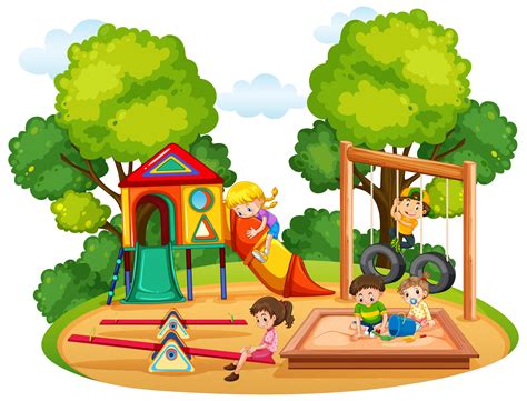 Kinder Spielen Auf Dem Spielplatz 374338 Vektor Kunst Bei Vecteezy