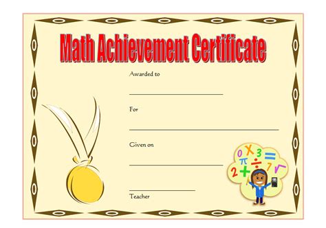 Math Achievement Certificate Printable 9 Best Ideas