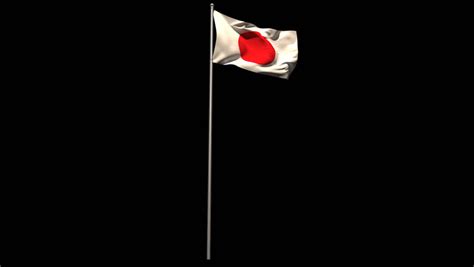 Japan National Flag Waving On Flagpole On Black Background Stock
