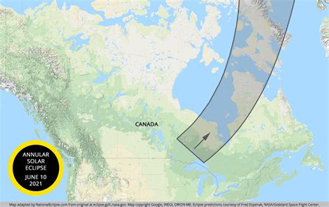 This eclipse is visible from northern and northeastern north america, beginning at 4:12 am edt and ending at 9:11 am edt. National Eclipse | Eclipse Maps | June 10, 2021 - Annular Solar Eclipse