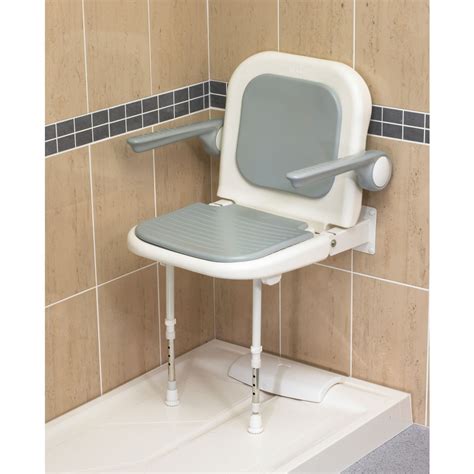 Akw 04230p Standard Shower Fold Up Seat With Back And Arms Grey