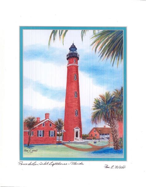 11x14 Ponce Inlet Lighthouse Watercolor Print By Pam E Webb Ponce
