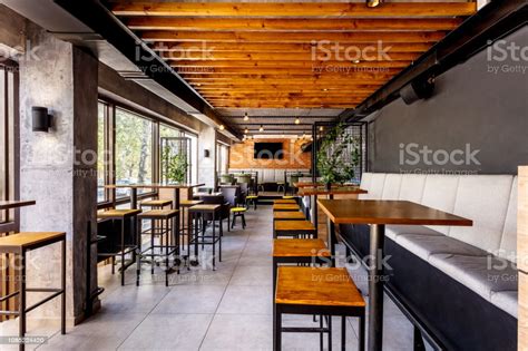 Interior Of A Modern Industrial Design Pub Stock Photo