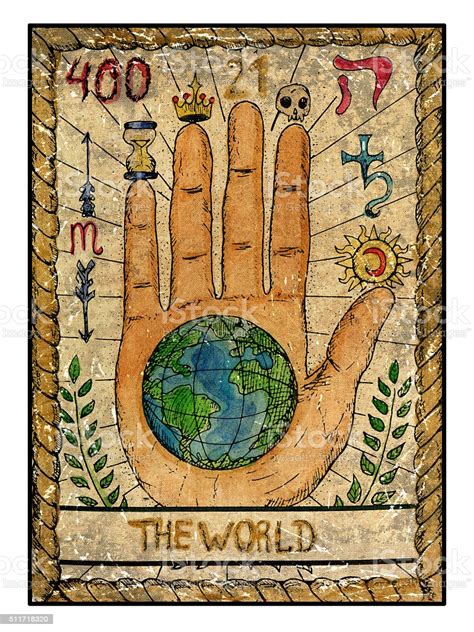 The Old Tarot Card The World Stock Illustration - Download Image Now ...