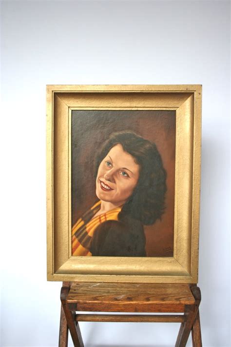 Vintage Oil Portrait 1940s Woman Post War Painting Etsy Oil
