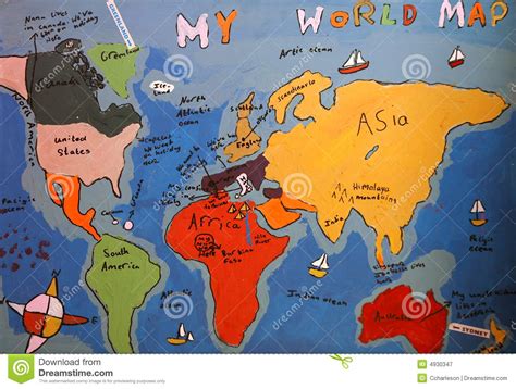 Child S Drawing Of Map Of The World Stock Illustration