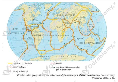 🎓 Na mapie przedstawiono płyty litosfery na Ziemi. Na podstawie mapy