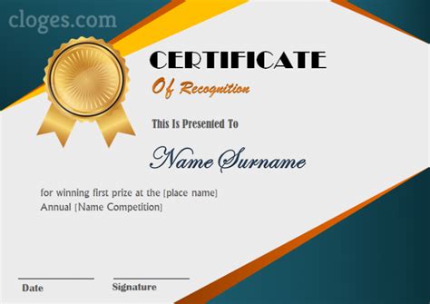 Editable Recognition Certificate Template