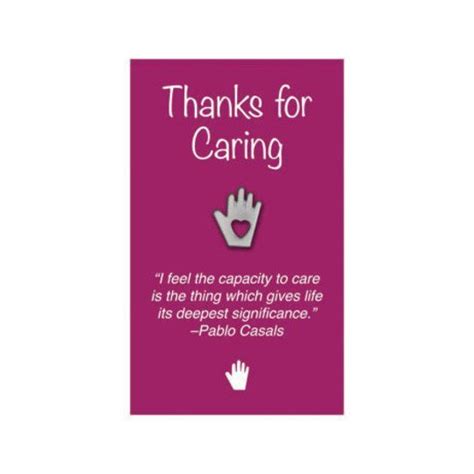 Heart In Hand Lapel Pin On Thanks For Caring Appreciation Card Stock