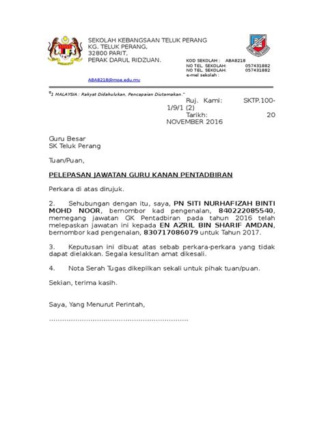 Surat Pelepasan Jawatan Gk