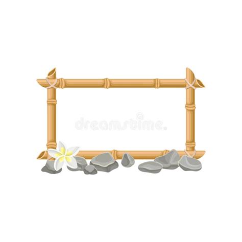 Wooden Frame Of Bamboo And Stones Vector Illustration On A White