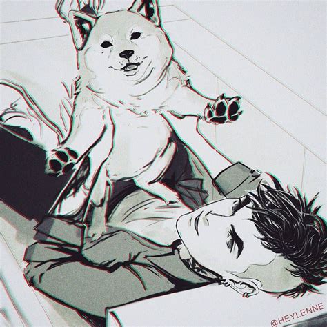 A Drawing Of A Man Laying On The Ground Next To A Dog With His Paw Up