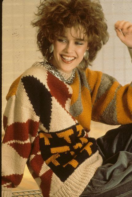 1980s Fashion Model Wearing Oversized Pattern Sweater 1980s