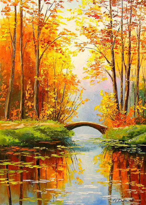Bridge In The Autumn Forest Painting By Olha Darchuk