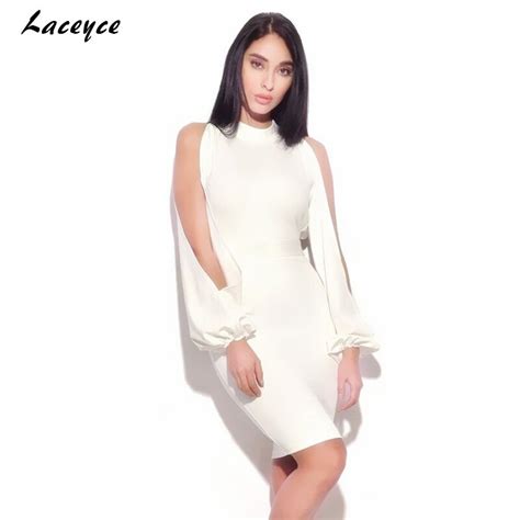 Laceyce 2018 New Summer Dress Elegant White Lantern Sleeve Off Shoulder Backless Bodycon Dress