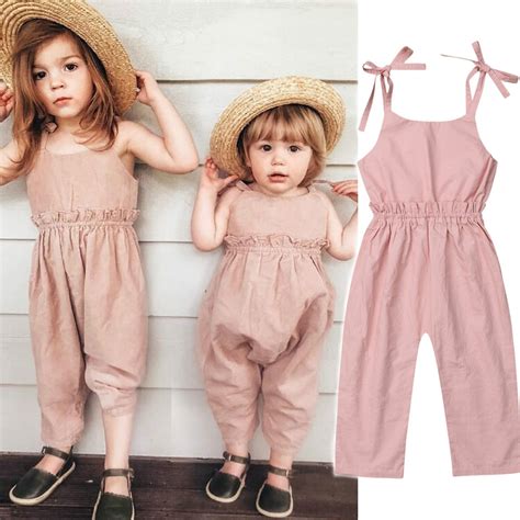 Pudcoco Kid Baby Jumpsuit Romper Summer Sleeveless Solid Pink Long Pant