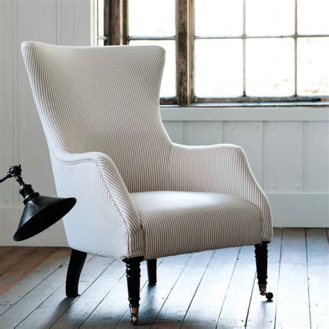 Bromley Wing Back Chair Grey Ticking Stripe By Rowen And Wren