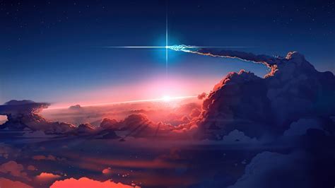 Sky Comet Clouds Sunrise Scenery Digital Art 4k 6954 Wallpaper
