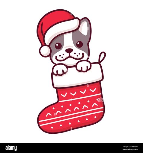 Cute Cartoon French Bulldog Puppy In Santa Claus Hat Inside Hanging
