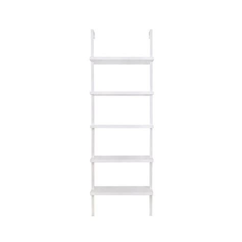 Nathan James Theo Industrial 5 Shelf White Ladder Bookcase With White