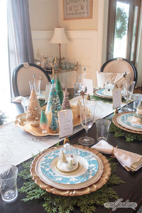 Christmas Table Decorations Elegant Gold And Aqua Dining Room