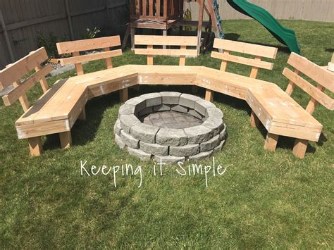 | easy to make firepit benches have a table and storage integrated! DIY Fire Pit Bench with Step by Step Insructions • Keeping it Simple