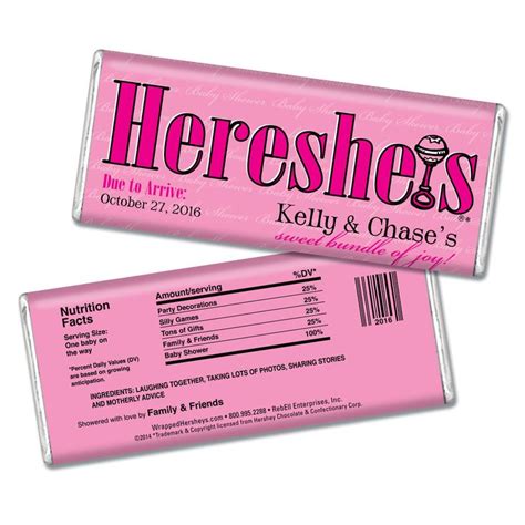 Baby Shower Personalized Chocolate Bar Heresheis Here She Is Pink