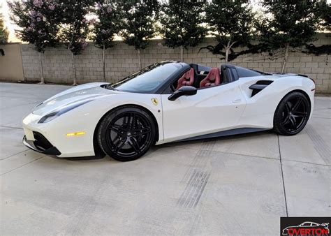 Rent an unavailable ferrari 488 spider with unlimited miles, no deposits, and no hassle pricing! 2018 Ferrari 488 Spider in Bianco Avus with Bordeaux interior - Overton Automotive Brokers