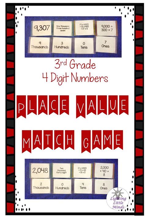 Third Grade Place Value 4 Digit Matching Game Contains Standard Form