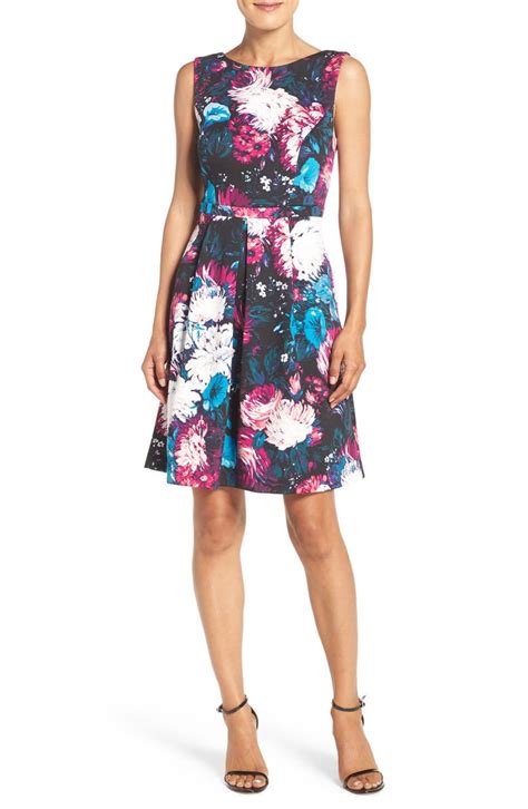 Adrianna Papell Floral Print Stretch Fit And Flare Dress Regular