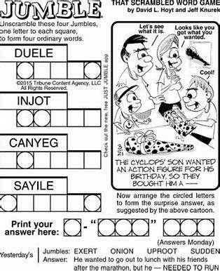 Access the seattle times jumble puzzle game online through the newspaper website using an internet. Large Print Word Jumbles Printable - Bing images | Jumble ...