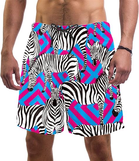 Nakw Zebras Tropical Stripe Swim Shorts For Men Swim Trunks Mens
