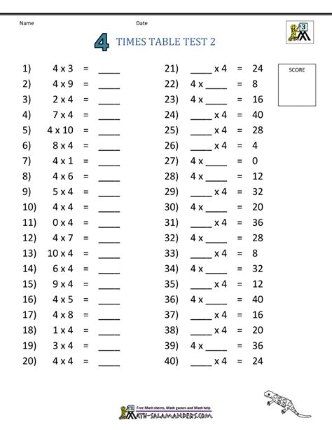 Times Tables For Kids 4 Times Table Sheets