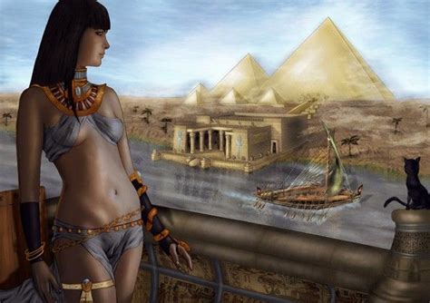 Fantasy Art Mythical Egypt Girl Pyramids Nile River