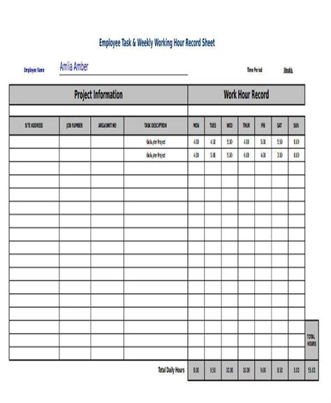 Work Task Sheet Template