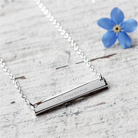 Awesome Engraved Bar Necklace In Sterling Silver By Narrate