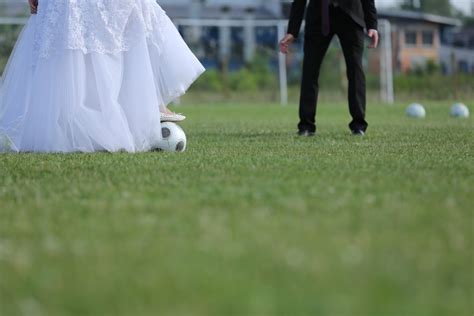 Free Picture Ball Bride Football Football Player Game Groom Sport Wedding Wedding Dress
