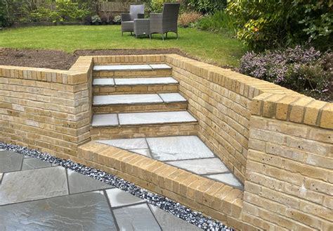 Sandstone Patio Laid To New Retaining Walls With Sandstone Treads M