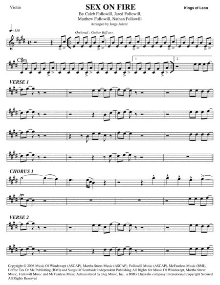 Sex On Fire Sheet Music Kings Of Leon Violin Solo