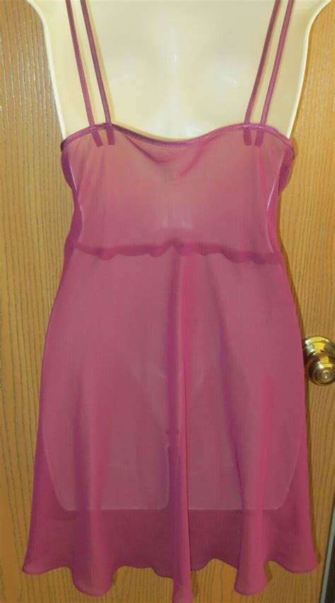 Vtg Secret Treasures Burgundy Sheer Chiffon Chemise Nightgown Nightie Size 1xl Ebay