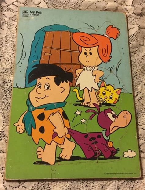 Golden My Pet 9 Piece 1987 Hanna Barbera Flintstones Hardboard Puzzle