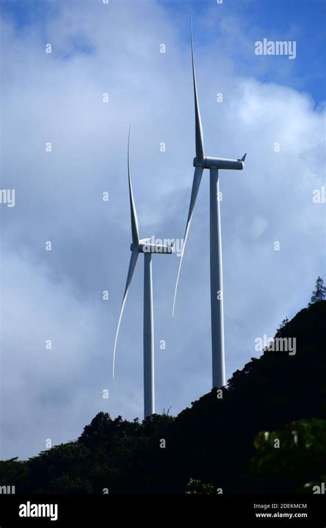 Windmill Turbines On Oahus North Shore Hawaii Stock Photo Alamy