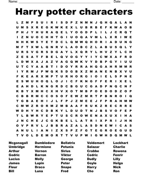 Free Printable Harry Potter Characters Word Search Ha
