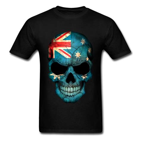 2018 Cool Australian Flag Skull Print T Shirts Custom Mans