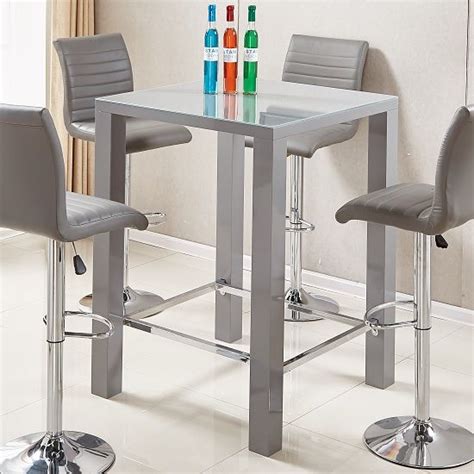 Jam Modern Glass Bar Table Square In Grey High Gloss Furniture In Fashion